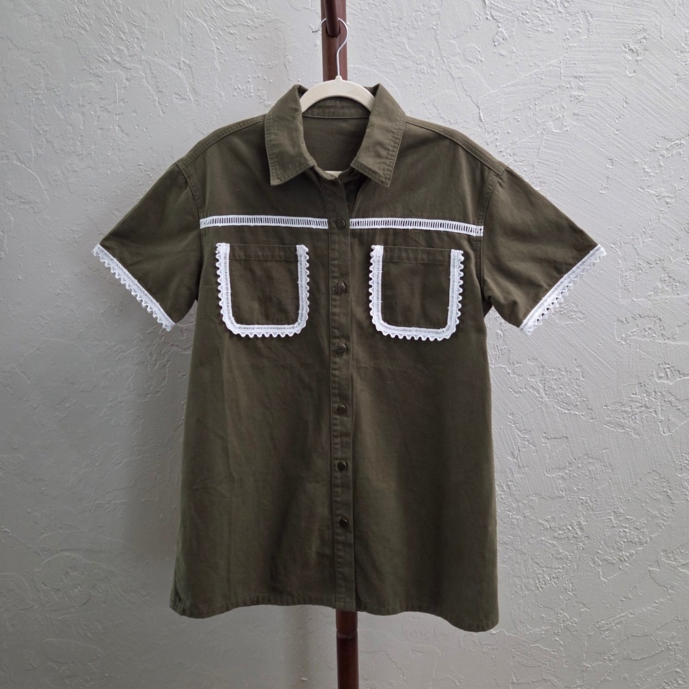 D101.‎ Women's Lace Trim Denim Button Down Dress